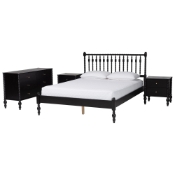 Baxton Studio Callison Spindle 4-Piece Bedroom Set - Farmhouse Platform Bed with Matching Dresser and 2-Drawer Nightstands, Black, Queen